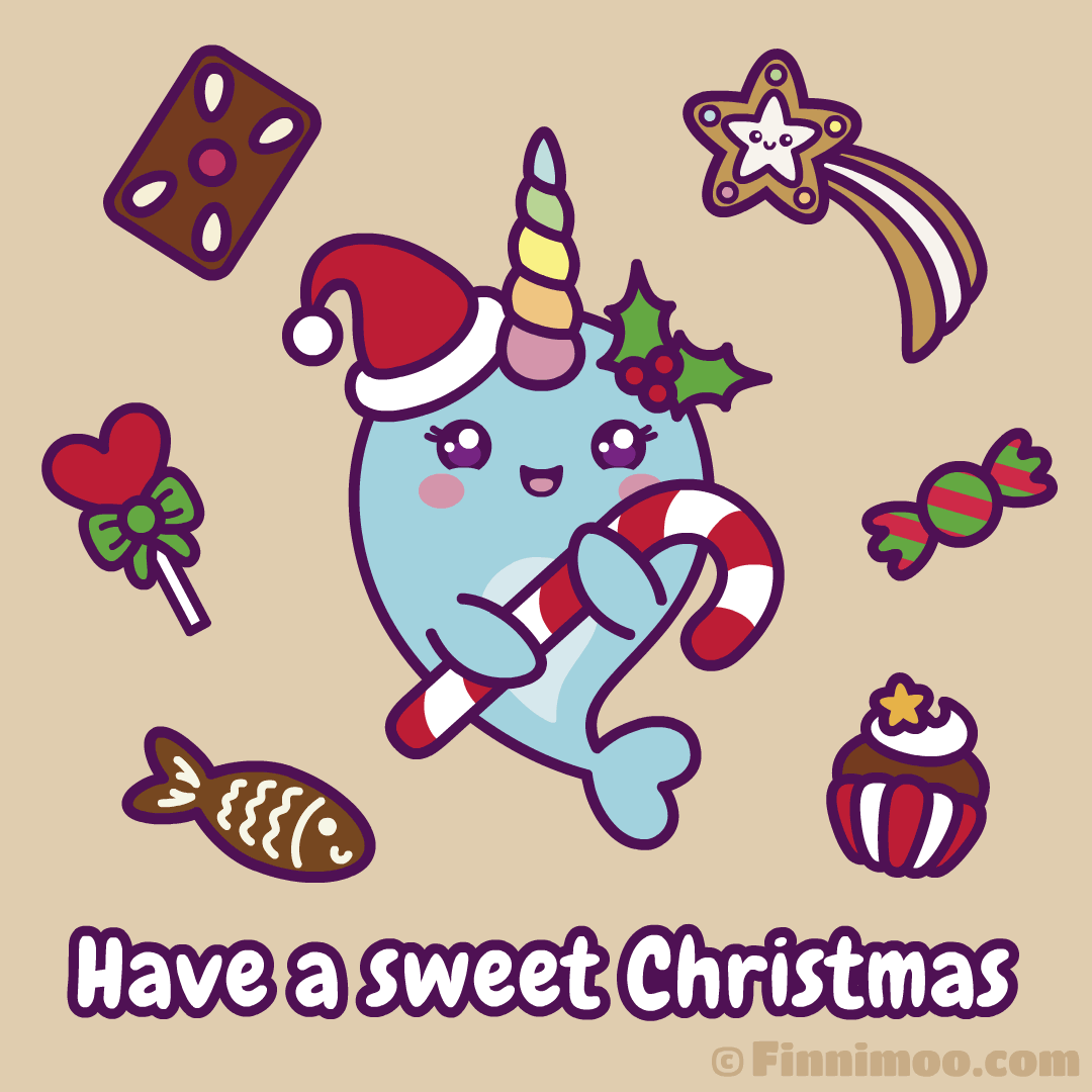 Kawaii Narwhal Finnimoo Wishes You A Sweet Christmas Time Cute Cartoon Drawing
