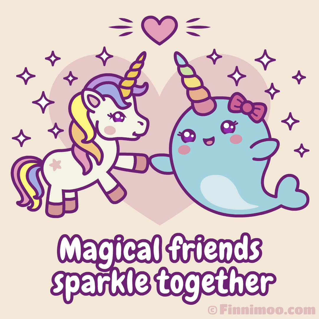 Kawaii Unicorn And Narwhal Are Magical Friends Cute Cartoon Gif Picture
