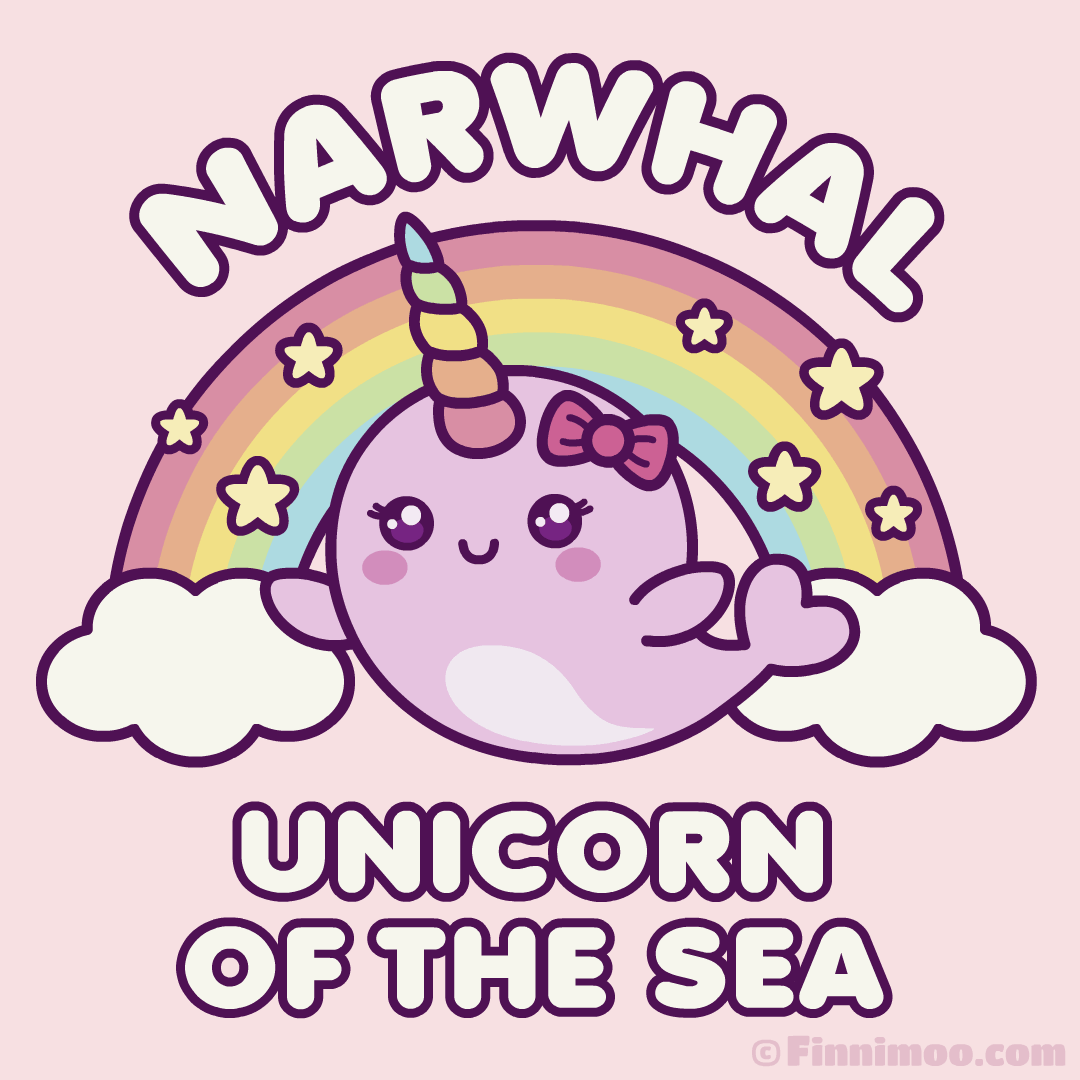 Unicorn Of The Sea - Adorable Narwhal Picture with Rainbow, Stars and Clouds Background