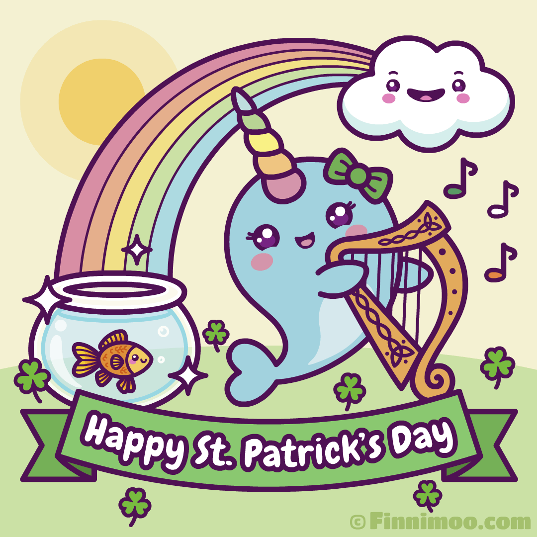 Celtic Harp Playing Narwhal Wishes A Happy St. Patrick's Day