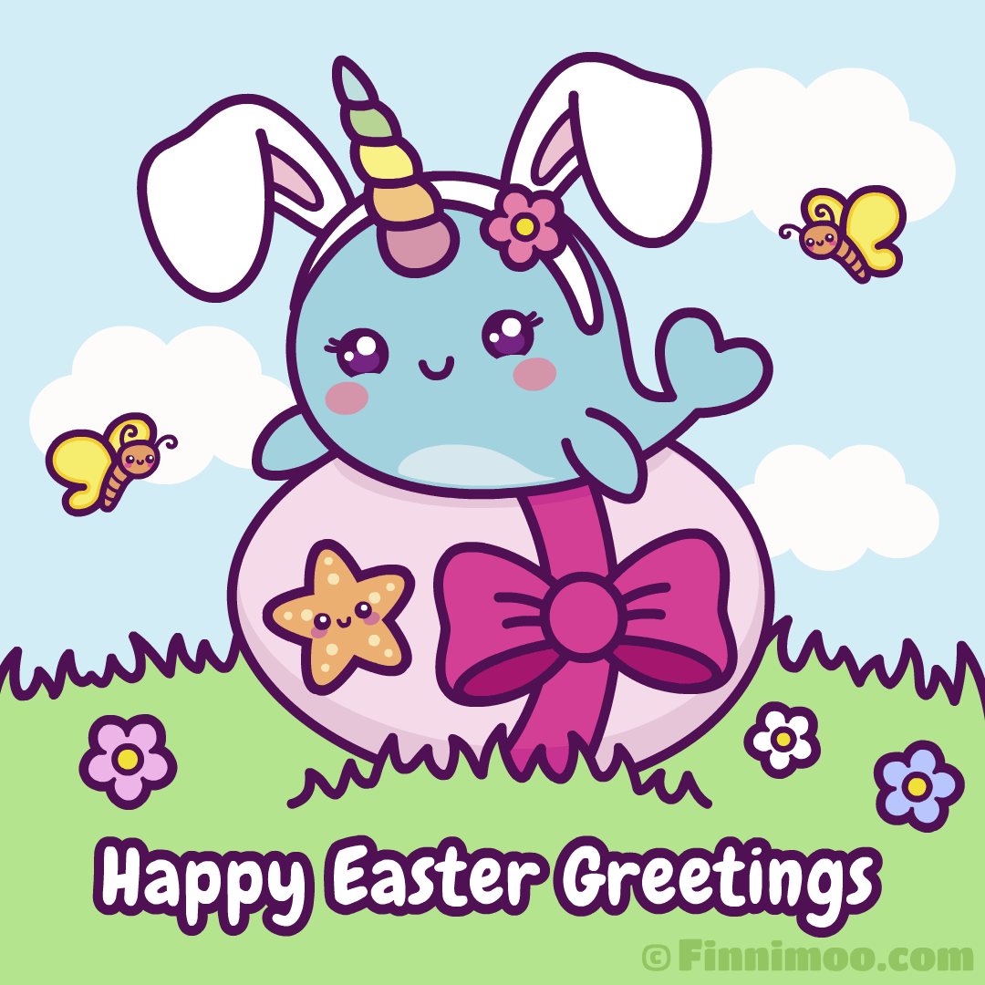 Cute Narwhal Bunny Sends You Happy Easter Greetings