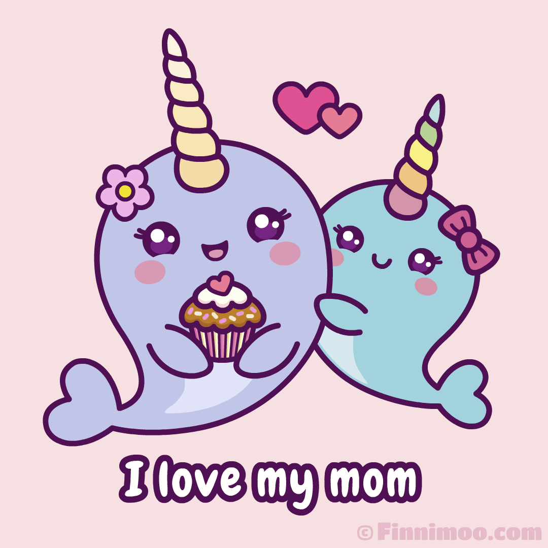 Cute Narwhal Girl Hugs Her Mom On Mother's Day