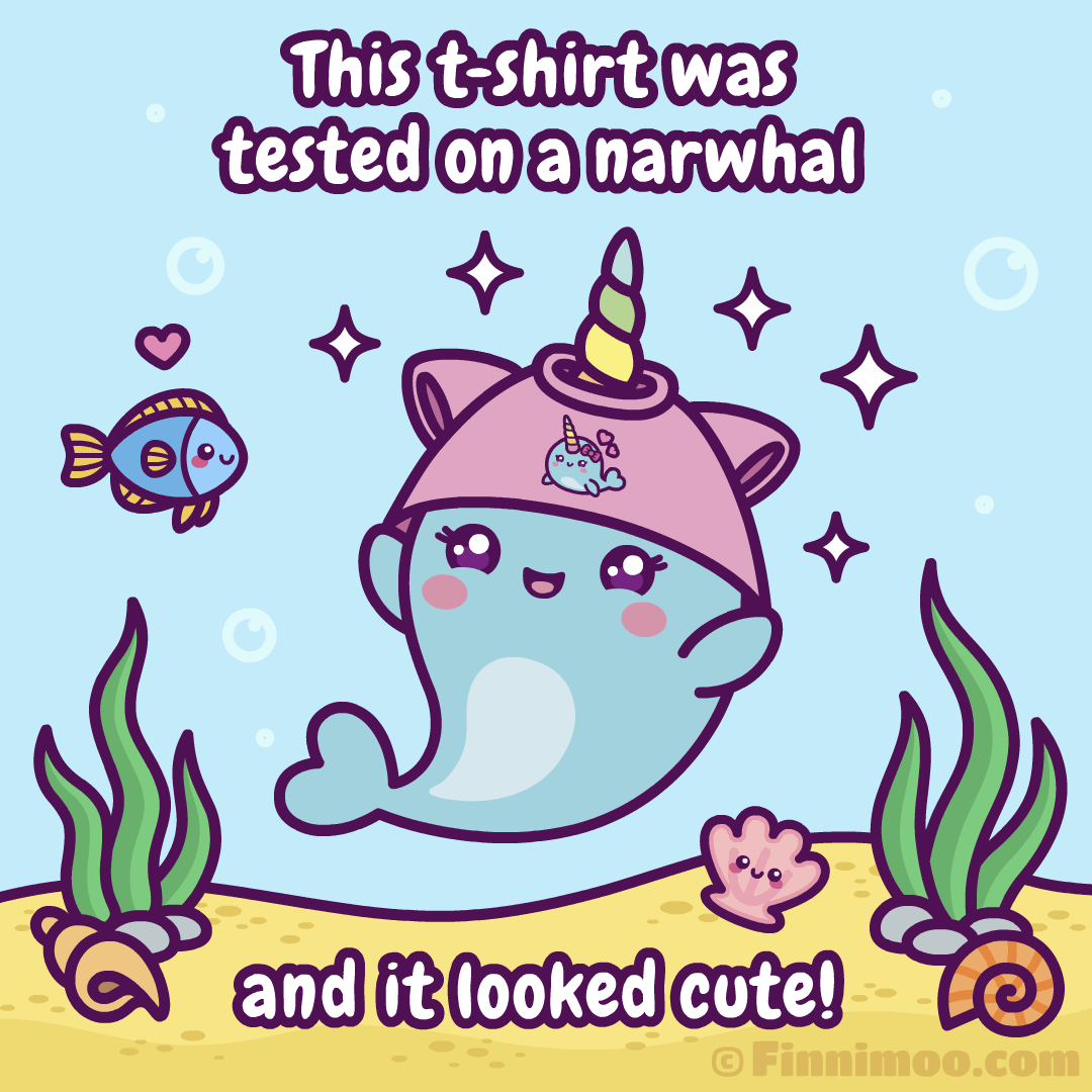 Cute Kawaii Narwhal Girl Is Trying To Wear A T-Shirt