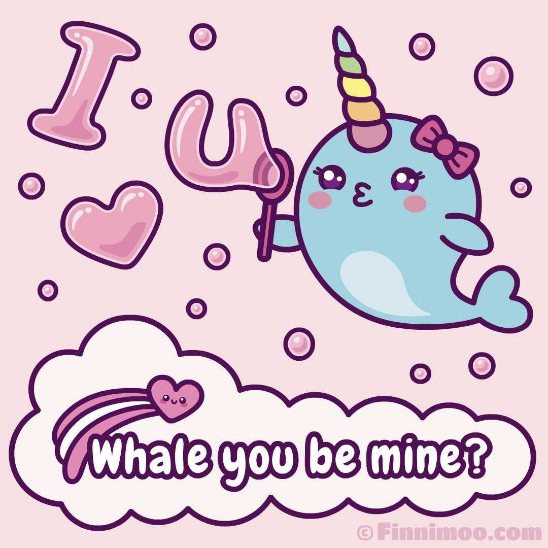 Little Narwhal Girl Blowing Soap Bubbles On Valentine's Day