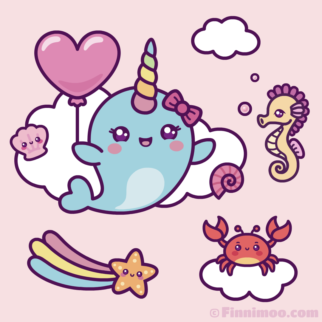 Sweet Narwhal Girl Spreads Love And Happiness Cute Kawaii Cartoon Picture