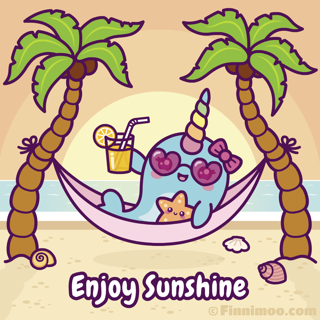 Sweet Narwhal Relaxing In Hammock On A Palm Beach - Enjoy Sunshine